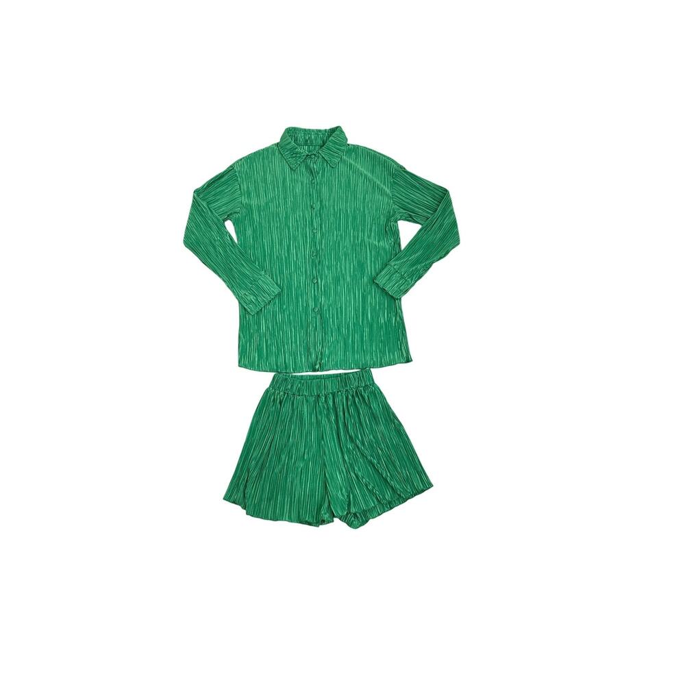 Matching Set Kelly Green 2 Piece Ruched Flowy Casual Holiday Outfit Size Small